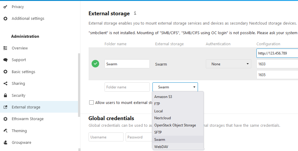 Setup Swarm External Storage